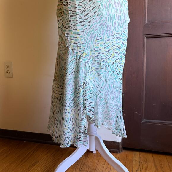 Y2K Vintage TO THE MAX | Teal Silk Bias Cut Midi Cocktail Dress | Size 10 - Picture 2 of 6